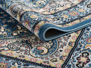 Alfombra turca de lujo hecha a máquina, color azul Shiraz, premium para sala de estar, del fabricante de Gaziantep. - Product Image 2