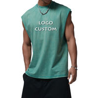 Camiseta sin mangas de punto transpirable para hombre, talla grande, 100% poliéster, con logo personalizado, lavado ácido, para gimnasio y running