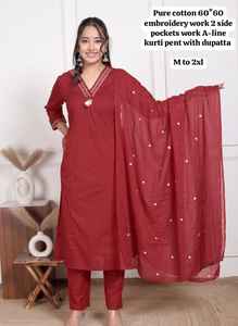 Ensemble de vêtements indiens pakistanais élégants pour femmes avec broderie et poche, vêtements de bureau et de vacances - Ensemble de cordon en gros, imprimé ethnique, Kurti modeste - Product Image 4