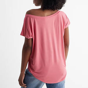 Venta al por mayor Mujeres Camisetas de manga corta relajado fuera del hombro Camisetas de las mujeres 100% algodón Mujer Camiseta a granel 2024 - Product Image 2