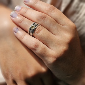 Oxidized <b>Silver</b> Brass <b>Spinner</b> <b>Ring</b> with Citrine Gemstone Elegant Fine <b>Ring</b> for Weddings Parties Anniversaries - Product Image 1