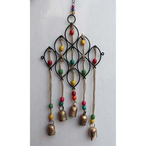 Campanas de Viento Bohemias de Hierro Reciclado, Artesanía con Cuentas Metálicas, Decoración Colgante para Interiores/Exteriores, Patio y Sala de Estar - Product Image 1
