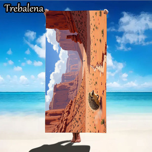 Serviette de plage Trebalena 30*60 pouces ultra-douce à impression numérique 3D motif animal, design personnalisé, thème Aventure dans le désert, hérisson, canyon - Product Image 4