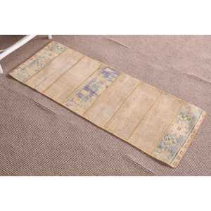 Turkish Vintage Rug 1.5x4 ft (45x122 cm), <b>Brown</b> Bordered <b>Wool</b> Rug - Product Image 3