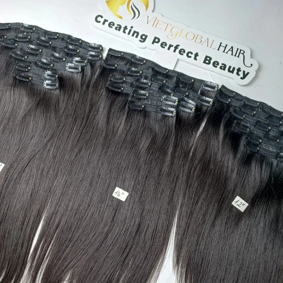 Clip in Hair Extensions Straight Hair Black Color Unprocessed Vietnamese Hair The length 6"-32"