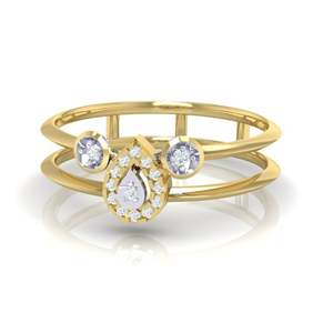 ได้รับการรับรอง14Kt แหวนลูกแพร์หลากสีทองด้วยเพชรแท้15เม็ด - Product Image 3