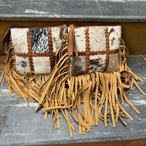 Top qualité peau de vache Vintage Style occidental daim cuir frange sac à bandoulière élégant fourrure cuir sac femmes Multi utilisations sac à bandoulière - Product Image 4