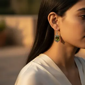 Women's Trendy 14K Gold Plated 925 <b>Silver</b> <b>Drop</b> <b>Earrings</b> with Peridot Gemstone Rose Gold <b>Drop</b> with Diamond and Moon Shape - Product Image 1