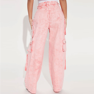 Pantalones cargo lisos estampados con logotipo personalizado exquisito al por mayor para mujer a precios de fábrica al por mayor, a la moda para mujer - Product Image 3