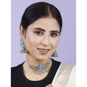 GS Peacock Choker with Yellow Flowers Elegant <b>Wedding</b> <b>Accessory</b> - Product Image 3