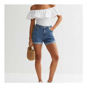 Shorts de Mezclilla para Mujer, Cintura Alta, Ajustados, Ecológicos, Transpirables, con Bolsillos, Sexy, Azul, Logotipo, Venta al Por Mayor, OEM - Product Image 3