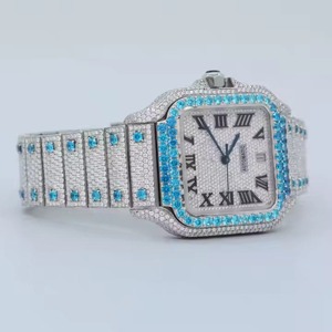 Montre de luxe de style hip-hop en moissanite bleue entièrement sertie de diamants VVS automatique 41 mm en acier inoxydable avec verre saphir et bracelet en cuir à quartz - Product Image 4