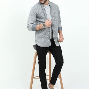 Meilleur prix Chemise en jean décontractée 100 % coton pour homme Respirante Confortable Teinte unie Service OEM Haute Qualité pour la vente en ligne - Product Image 6