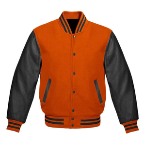 Veste universitaire en laine avec lettres brodées en chenille noire et jaune, manches en cuir, pour équipes universitaires et fraternités, vente en gros - Product Image 2