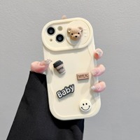 Vente en gros Galvanoplastie étui de téléphone TPU souple antichoc de luxe pour 17 13 Pro Max nouveau design ours en trois dimensions ondulé coulissant