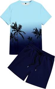 เสื้อยืดและกางเกงขาสั้นสำหรับผู้ชายชุด2ชิ้นพิมพ์โลโก้ออกแบบได้ตามต้องการสำหรับฤดูร้อน - Product Image 4