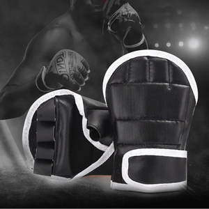 <b>Black</b> Half Finger Boxing Gloves PU Leather/Oxford Fighting Kick Boxing Gloves Karate Thai Training Workout Gloves Kids Men - Product Image 2