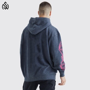 Sudaderas con capucha de lavado ácido de calidad Premium para hombre de algodón 100%, estampado bordado, ropa de Hip Hop de Otoño de talla grande a la moda - Product Image 2