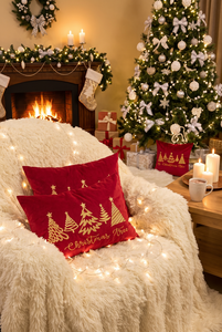 <b>Red</b> Velvet Christmas Tree Embroidered <b>Throw</b> Pillow Cover Square Washable Decorative Cushion Case for Sofa Holiday Home - Product Image 3