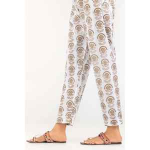 Pantalon 100% Soie Crue Off-White en Tissu Crêpe Respirant Imprimé Sérigraphié TR-22-130 - Product Image 2