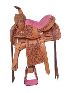 Silla de Montar Western para Niños de 8 Pulgadas, 100% Cuero de Búfalo, Color Bronceado Natural, Herrajes de Acero Inoxidable, Asiento Acolchado Cómodo, Correas para Estribos - Product Image 1
