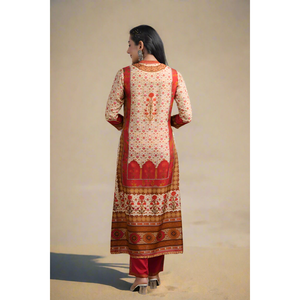 Conjunto de Kurta Informal Floral Beige Nayab Eshaal con Pantalón - Product Image 4