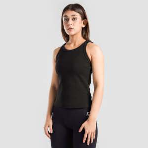 One Size Black Ribbed Tank Casual Sexy Floral Printed Square Collar Breathable Knitted Fabric Made Nylon Spandex for Club Wear - Product Image 1