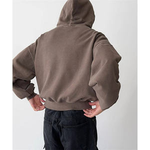 Pull à capuche court de coupe régulière pour hommes surdimensionnés et lourds avec logo de broderie personnalisé 100% coton automne écologique - Product Image 2