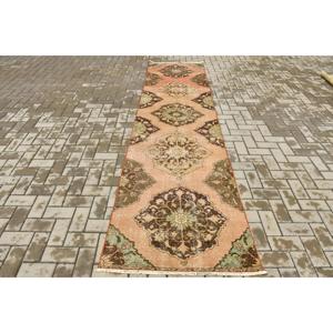 2.8x11.3 ft Rug, Turkish Rug, Vintage <b>Red</b> <b>Wool</b> Southwestern Rug - Product Image 1