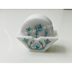 Juego de posavasos de té de mármol único con soporte 6 posavasos y 1 soporte de diseño pintado para mesa de comedor, oficina o hogar - Product Image 1