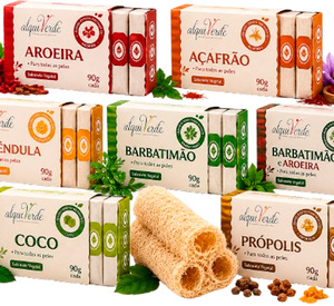 Jabón Vegano Botánico Brasileño Alquiverde, Paquete Económico de 2 Paquetes de 18 Barras - Set Variado (Azafrán, Aroeira, Barbatimao, Calendula) - Product Image 3