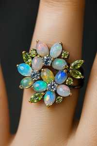 Anillo Opal Branch Expansive en Rodio, Certificado IGI, Plata de Ley 925, Diseñado para Bodas Elegantes y Audaces, con un Radiante Diseño Floral - Product Image 3
