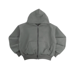 Prix de gros nouvelle mode 500 GSM French terry sweat à capuche pour hommes pull à capuche une pièce vintage lavage à l'acide sweat à capuche zippé - Product Image 4