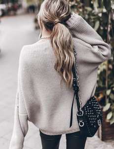 Conception de base en gros femmes col rond à manches longues décontracté tricoté <span class=keywords><strong>pull</strong></span> <span class=keywords><strong>pull</strong></span> manches chauve-souris acrylique laine <span class=keywords><strong>pull</strong></span> - Product Image 5