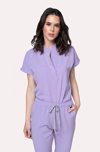 Structuré frotte des ensembles d'uniformes avec le style court moderne de douille et le collier de support ferme pour le personnel médical - Product Image 3