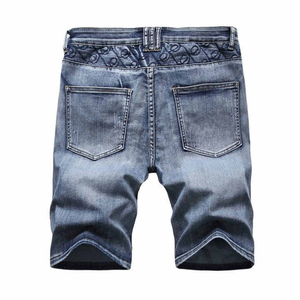 Pantalones cortos de mezclilla para hombre, ropa de calle lavada ligera de cintura alta, dobladillo rasgado elástico ajustado de verano, tela transpirable cómoda - Product Image 2