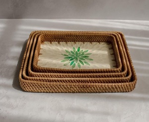 Juego de Bandejas de Servir de Bambú y Ratán con Incrustaciones de Nácar, Dos Bandejas de Diferentes Tamaños para Comida o Chocolate a Buenos Precios - Product Image 6