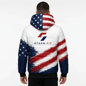 Veste matelassée réversible à capuche pour homme, coupe-vent, hiver, décontractée, fermeture éclair, 100% polyester, devant - Product Image 3