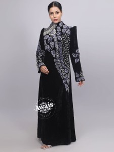 Dubai Abaya Farasah Jalabiya Long Muslim Kaftan Islamic Clothing Arabic Polyester <b>Sequined</b> Handmade Beaded <b>Flared</b> Hem Floor - Product Image 2