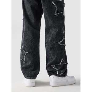 Pantalones Cargo Star Denim Estilo Y2K con Pierna Ancha, Transpirables y de Corte Holgado, Decorados con Apliques, Cintura Media, Talla XL - Product Image 3