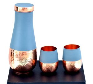 Carafe en métal de chevet pichet pot à sucre en cuivre avec ensemble de 2 gobelets bouteilles d'eau en cuivre poli bouteille en cuivre martelé - Product Image 6