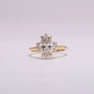 3.50 Tcw Marquise Cut Lab Gegroeide Verlovingsring, Drie Stenen Cvd Diamanten Ring Verjaardagscadeau Voor Haar