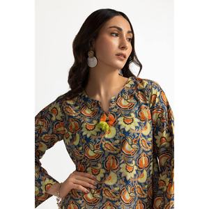 Camisa de Vestir Casual Azul para Mujer con Estampado Dorado - Product Image 4