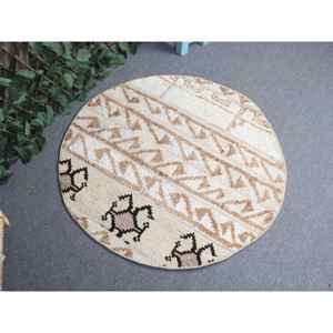 Tapis vintage 3,1 x 3,1 pieds, petit tapis turc, tapis ombré blanc et marron - Product Image 1