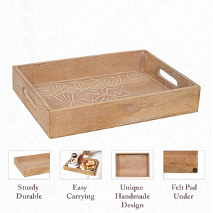 Bois de manguier blanc de qualité supérieure décoratif fait à la main de qualité commerciale passe au lave-vaisselle plateau de service écologique Design élégant - Product Image 2