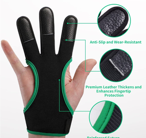 Gant de tir à l'arc personnalisé de bonne qualité, léger, en maille de nylon avec bouts de doigts renforcés en cuir pour la pratique du tir à l'arc sur cible - Product Image 2