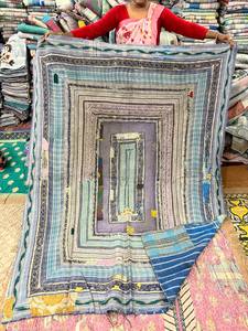 Indian Handmade Cotton Kantha <b>Patchwork</b> Reversible Quilt 300 Thread Count 40 Count Fabric Colorful Bohemian Bedding <b>Throw</b> - Product Image 5
