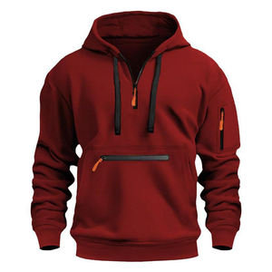 Customized Men's Fall Winter Sportswear Windproof Half Zip Bomber Jacket Stand Collar Multi-Zip Pocket <b>Hoodie</b> Waterproof Front - Product Image 5