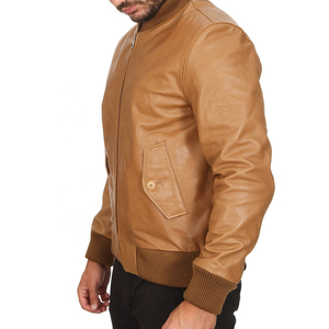 Chaqueta Bomber Original de piel de oveja tostada de alta calidad para hombre 100%, soporte marrón claro, capucha totalmente personalizada, bolsillo con cremallera para motorista - Product Image 4