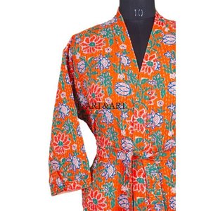 Kimono de Lujo de Primera Calidad, Elegante Bata de Baño Kantha para Mujer, Largo, Hecho a Mano, Ropa de Dormir 100% Algodón, Verano - Product Image 5